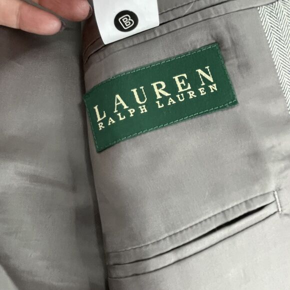 RALPH LAUREN MENS Sport Coat Blazer GRAY Herringbone SILK & WOOL 46L - Picture 6 of 10